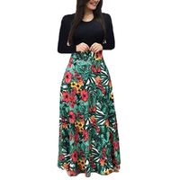 Robes longues à manches longues pour femmes, patchwork, imprimées de fleurs, drapées, vestidos, robe longue maxi décontractée pour femmes
