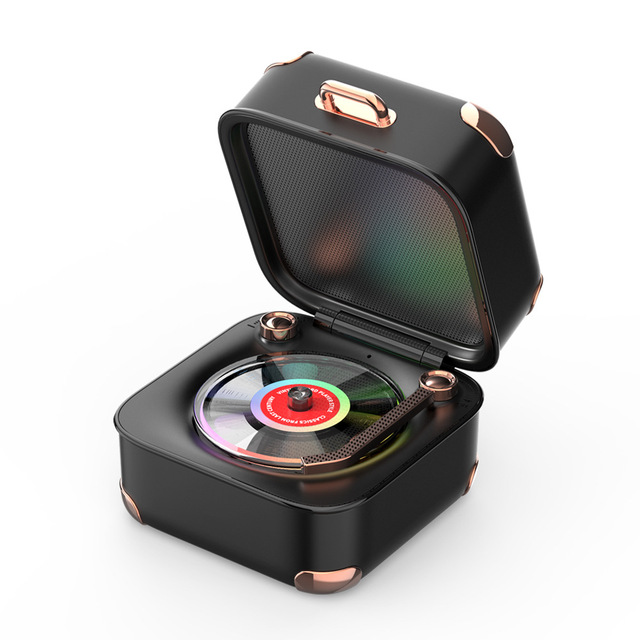 Retro Vinyl Record for Box Metal Waterproof Bluetooth Small Speaker with Colorful Lights-Luggage-Friendly Mini Gift