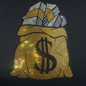 Hot Fix Pink Motif Rhinestone Money Bag Design Iron-On Transfer <strong>Dollar</strong> Applique for T-Shirts and Bling Accessories - Product Image 2