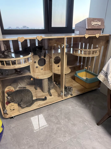 Villa de luxe pour chat d'intérieur, condo en bois pour chat avec roulettes pour salon, maison en bois pour chat personnalisée, vente en gros - Product Image 2