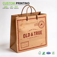 Sac en papier kraft imprimé sur mesure avec impression vintage rouge et poignée en corde de papier torsadée pour emballage cadeau, vente au détail, approvisionnement en gros