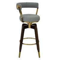 Tabourets de bar pivotants modernes, revêtement en cuir PU gris, base dorée, pieds en bois, pour restaurant, café, bar commercial