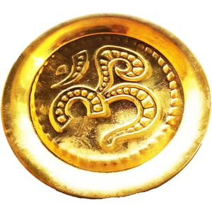 PARIJAT HANDICRAFT Brass 3 Inch Small Decorative Pooja Plate Chandan Prasad <b>Engraved</b> Thali Design <b>plaque</b> - Product Image 1