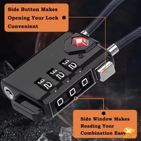 Cadenas à combinaison à 3 chiffres réinitialisable à la main en PC noir pour casiers de gym, approuvé TSA, avec câble, pour bagages et accessoires de voyage