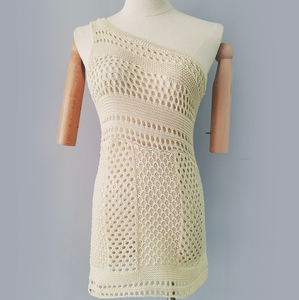Dropshipping Jupe de plage tricotée Couleur solide Sexy Hollow Out Sleeveless Bag Buttock Knitted Skirt Women's Bikini Smock - Product Image 1