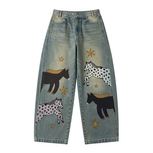 Pantaloni <span class=keywords><strong>Lunghi</strong></span> da Donna, <span class=keywords><strong>Jeans</strong></span> <span class=keywords><strong>Larghi</strong></span> Strappati con Grafiche, Gamba Larga Casual Lavato per Estate Autunno Primavera. - Product Image 4