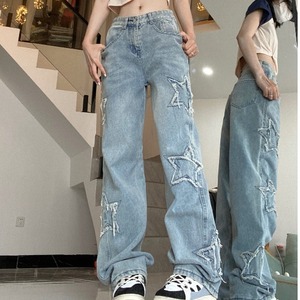 Pantalones <span class=keywords><strong>Vaqueros</strong></span> Vintage Holgados <span class=keywords><strong>de</strong></span> Pierna Recta para <span class=keywords><strong>Mujer</strong></span> para Primavera y Otoño con Bordado <span class=keywords><strong>de</strong></span> Estrella <span class=keywords><strong>de</strong></span> Cinco Puntas y Efecto Desgastado - Product Image 6