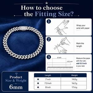 6mm White Gold 925 <b>Sterling</b> <b>Silver</b> VVS Moissanite Brilliant Cut Hip Hop Cuban Link <b>Chain</b> Bracelet Iced Jewelry <b>Men</b> Women GRA - Product Image 3