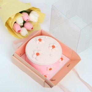 กล่องของขวัญห่อสายรุ้งสีชมพูสวย พร้อมเค้กสุขสันต์วันเกิด ริบบิ้นสีเหลือง กล่องใส - Product Image 3