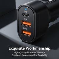 Kompakt Üçlü Portlu Araç Şarj Cihazı PD USB-C + Çift USB Portlu LED Gösterge Işığı Evrensel 12V/24V Araç Çakmak Şarj Cihazı