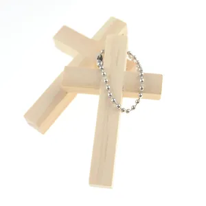 Petit cadeau en bois de pin décoration jésus découpé au laser blanc en gros jésus pendentifs croix en bois porte-clés