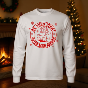 He Sees What You've Been Reading T-shirt à manches longues de Noël Tri Blend - Product Image 3