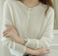 Personnalisé décontracté respirant col rond solide pull femmes manches longues cachemire + soie tricoté pull Beige couleur printemps