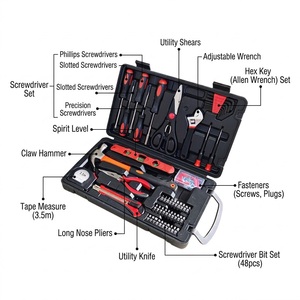 Kit d'outils de réparation et d'entretien pour la maison de 141 pièces avec marteau, tournevis, clé à molette, outils en acier avec étui rigide portable TK-141 14 - Product Image 3