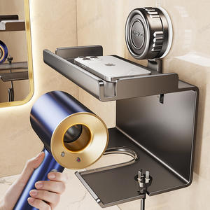 Support mural d'angle pour sèche-cheveux à fixation par ventouse Ltcng, gris titane, avec plateau pour téléphone, pour rangement de salle de bain - Product Image 3