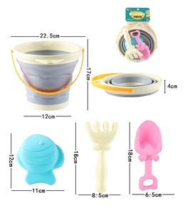 Estate spiaggia a buon mercato giocattolo mare sabbia giocattoli 4 pz in gomma morbida acqua gioco pieghevole secchio da bagno giocattoli per bambini - Product Image 5