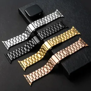 38mm 44mm Luxury Adjustable 316l Stainless Steel Watch Band For Stainless Steel Apple Watch Strap Three-Bead Metal Watch Bands