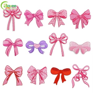 High-Density Precision Stitching New Design Eco-Friendly Polyester pink Iron-On Bowknot Embroidery Patch for Ladies Dress - Product Image 1