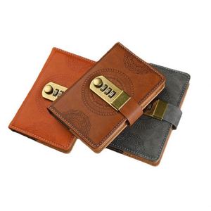 Diary Planner Organizer School Supplies Leather Hardcover Thermal Binding Vintage Password Lock A7 <b>Notebook</b> Wholesale - Product Image 1