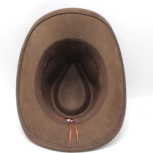 قبعة رعاة البقر الأمريكية الغربية من الجلد المدبوغ والصوف، قبعة ركوب واسعة الحافة، قبعة بانك بقماش مخفي، قبعة كاجوال من اللباد للسفر والأنشطة الخارجية - Product Image 5