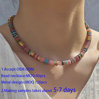 Collier Ras-du-Cou Y2K Bohème Perlé en Pierres Fines et Perles Plaqué Or Véritable, Idéal Bijou de Plage et Surfeur