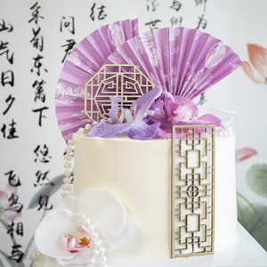 Honey And Sweetness Chinese Style Cake Decoration Acrylic Orchid Fan Wooden Screen Insert For Wedding Cake Topper - Product Image 5