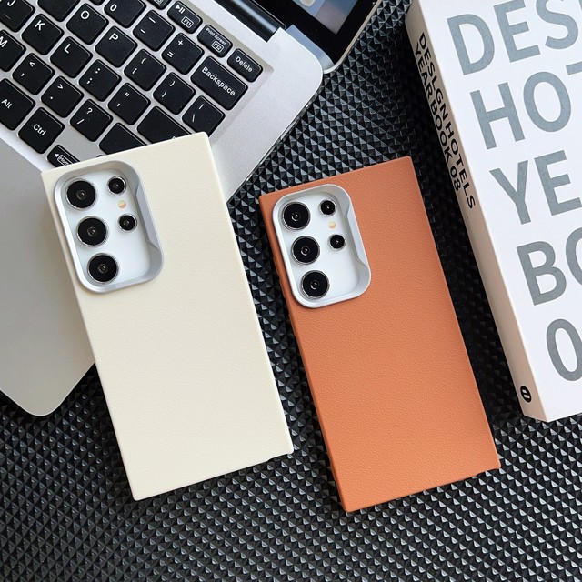 Simple Plain PU Shockproof Protective Cover for for S24+ High-End Luxury Design Mobile Phone Case Lens Protection Grip