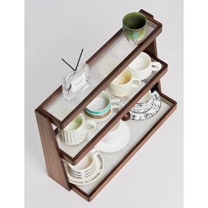 رف تخزين من ثلاث طبقات من الخشب الصلب مخصص متعدد الوظائف مع ثلاث طبقات لعطر القهوة وغيرها من العناصر - Product Image 3