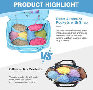 Sac de rangement en toile tricoté au crochet, idéal pour fournitures de tricot, sac fourre-tout organisateur portable pour pelotes de laine et outils - Product Image 3