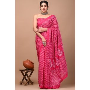 Sari de Algodón Mulmul Estampado con Blusa a Juego, Sari de Algodón Mulmul Ligero y Elegante - Cómodo para Uso Diario - Product Image 2