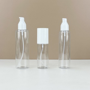 Botella de Plástico Transparente de 100ml, 120ml, 150ml con Tapa Pulverizadora Blanca, Diseño Personalizado, Botella de Plástico para Loción Cosmética con Tapa Dosificadora - Product Image 3