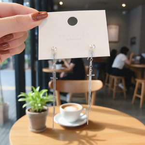 Vendita calda stile coreano minimalista croce argento moda orecchino Set per ragazze di tendenza gioielli all'ingrosso - Product Image 3