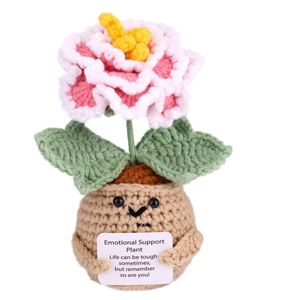 Inspirational Handmade Crochet Flower Positive Peony Crochet Plant Pot Flowers Emotional Encouragement Doll Office Home <b>Decor</b> - Product Image 1
