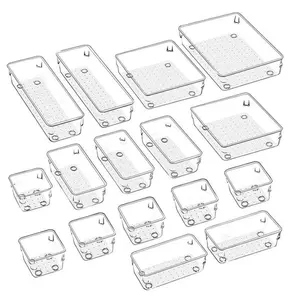 16 Stück Schreibtisch Schublade Organizer 5-Size Bad Schublade Tablett Trennwände vielseitige Lagerplätze Kunststoff Organizer Teiler Container