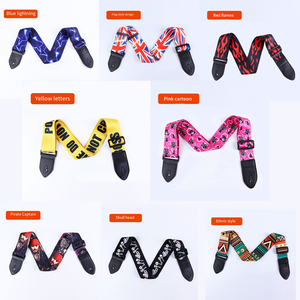 Correa de guitarra de cuero duradera con estampado de llamas en cuadros azules y blancos para guitarra acústica y bajo - Product Image 5
