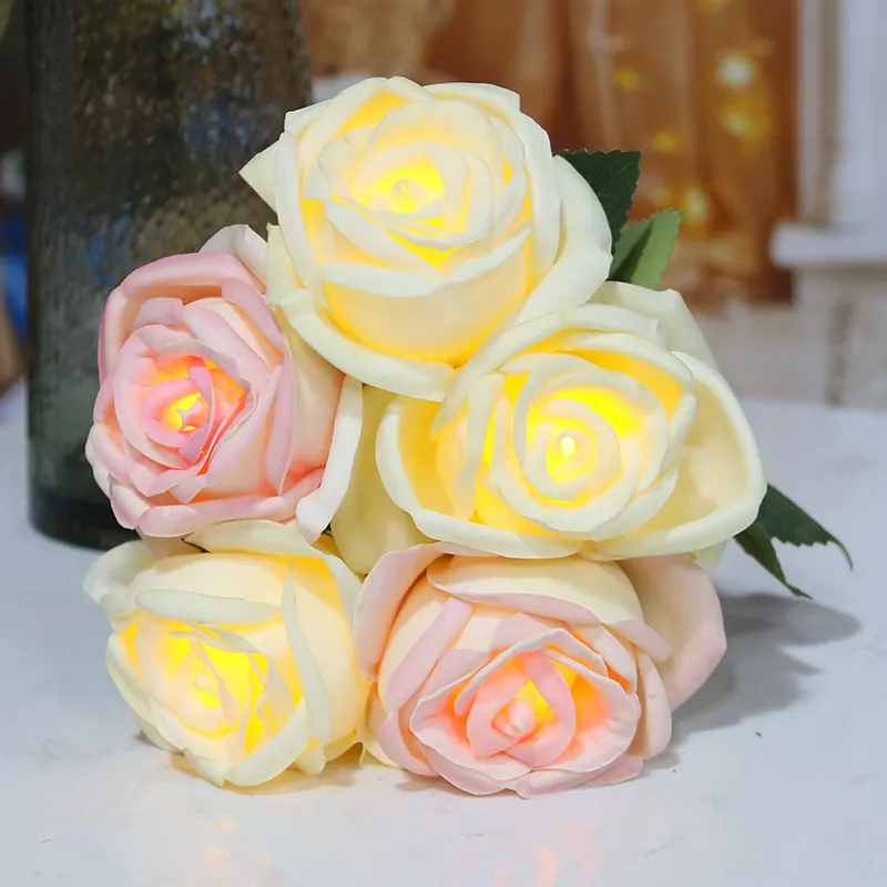 테이블 centerpieces 5L 따뜻한 화이트 로즈 인공 꽃 led 조명 웨딩 장식 발렌타인 파티 장식 조명