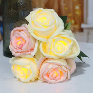 Masa centerpieces 5L sıcak beyaz gül yapay çiçekler led ışık düğün süslemeleri için sevgililer parti dekoratif ışıklar