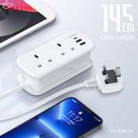 Earldom 3250w İngiliz Prizli Çoklu Priz, 2 Priz + 1 PD + 2 USB, 145CM Kablo, Ev Kullanımı İçin ES-SC34