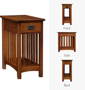 Mesa Auxiliar Estrecha de Roble de 12 Pulgadas Home Mission, Mesa Lateral de Madera Tradicional Independiente para <span class=keywords><strong>Sala</strong></span> de Estar - Product Image 5