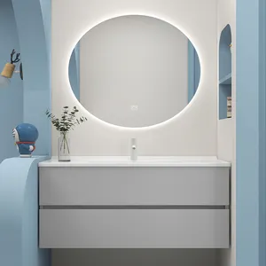 2022 mais recente design de alta qualidade moderno banheiro vanity armário com pia maquiagem vanity flutuante com espelho