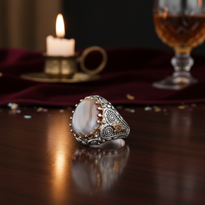 Anillo Clásico Otomano de Plata de Ley 925 para Hombre con Gema de Ágata para Fiestas y Eventos - Product Image 3