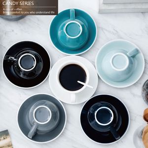 European Style Ceramic Coffee <b>Cup</b> Saucer Set 220CC <b>Large</b> Capacity White Rim Creative for Cappuccino Latte Frothing <b>Cup</b> - Product Image 2