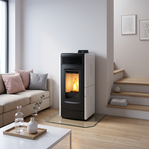 Poêle à granulés de bois autoportant de haute qualité, écologique, avec panneaux latéraux en fonte et en céramique, 12 kW, commande WIFI, pour intérieur - Product Image 1