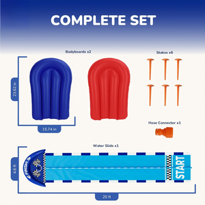 Blue Race Car Style Water Slide with Safety Landing Zone and 2 <b>Boogie</b> <b>Boards</b> for Kids Backyard Racing - Product Image 4