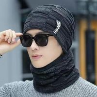 Topi Ski wol tebal lembut pria wanita, topi syal rajut musim dingin hangat leher hangat