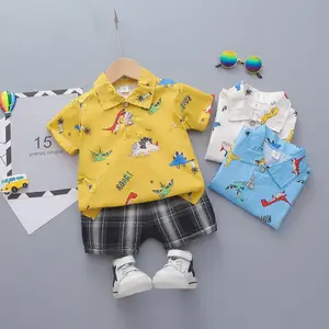 유아 소년 의류 여름 인쇄 버튼 다운 바지와 티셔츠 소년 신사 아기 소년 여름 옷 세트