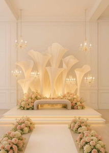 Decoración de <span class=keywords><strong>Centro</strong></span> de Mesa con Flor Gigante de Organza Color Champán para Eventos, Alquiler de Decoración para Fiestas, Soporte para Flores, Instalación Artística - Product Image 3