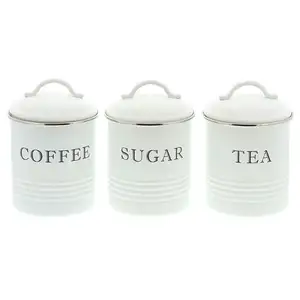 ceramic tea canisters Set Decorative Kitchen Canisters with Lids White Metal Rustic Vintage Farmhouse Country Decor for Sugar