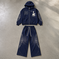 Pantalon de jogging vintage en molleton français teint par pulvérisation et délavé pour homme, coupe empilée, avec strass personnalisés, effet délavé à l'acide, jambe large, évasé et ample