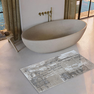 Tapis de bain Mikel Ecru Beige Argent 60*100cm en coton recyclé teint en fil jacquard, marque privée, fabriqué en Turquie - Product Image 1